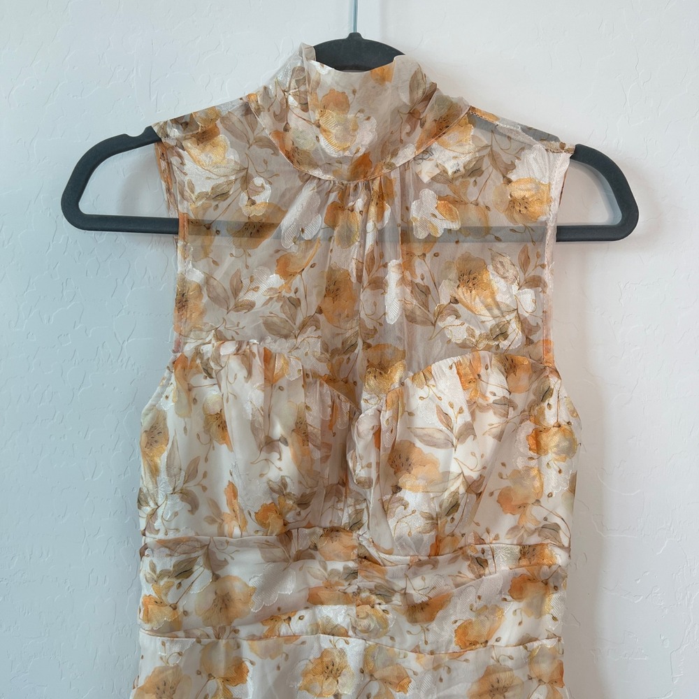 Selfie Leslie Monte Cristi High Neck Floral Ruched Mini Dress Yellow US M - Picture 5 of 12